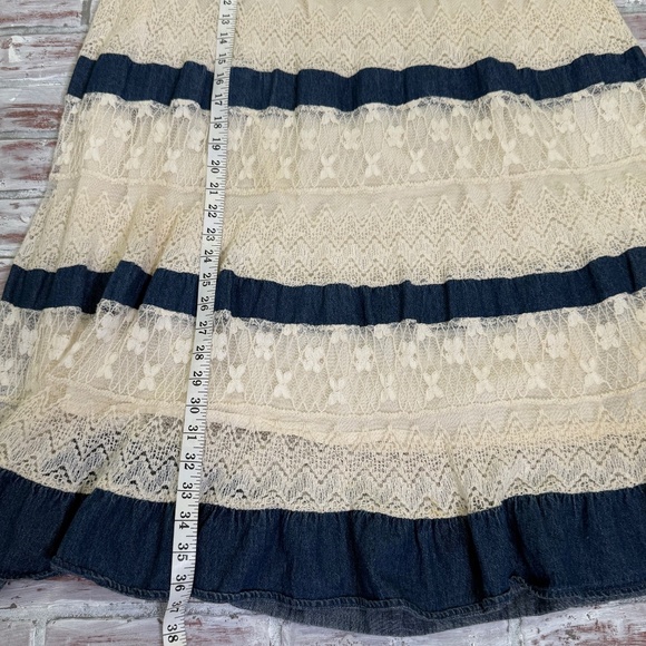New Direction Womens XL Denim and Lace Lined Boho Peasant Maxi Skirt - Picture 4 of 8